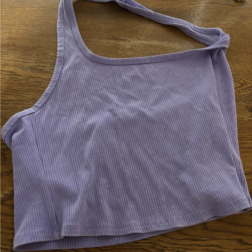 Wild Fable Purple Ribbed Cropped Halter Tank